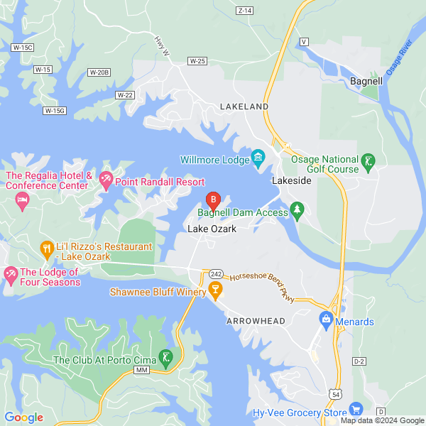 Four Boys Roofing Lake Ozark location map: 213 Ballenger Rd, Lake Ozark, MO
