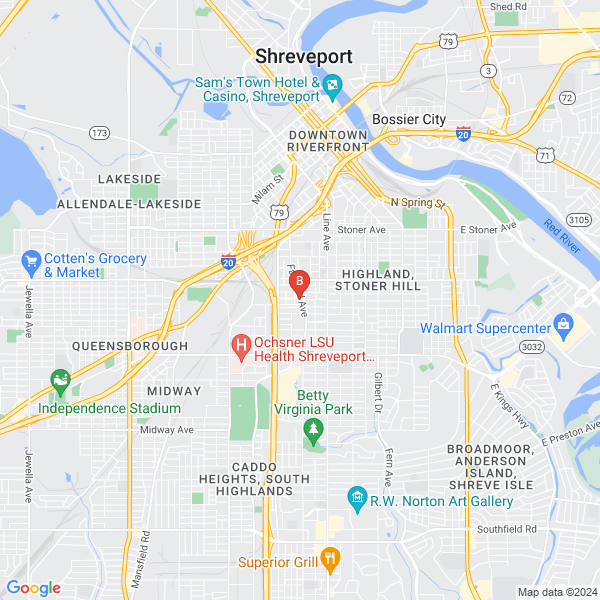 Fairfield Manor Bed and Breakfast location map: 2300 Fairfield Ave, Shreveport, LA